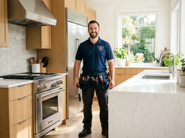 Appliance Repair Hero technician in a Auburn, NY kitchen after an appliance repair